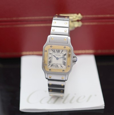 CARTIER Damenarmbanduhr Santos Galbee Referenz 1567, Schweiz um 2006, quarz, Edelstahl/Gold kombiniert inkl. Gliederband m. dopp. Faltschl., Boden ...