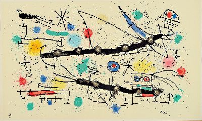Joan Miro, 1893-1983, Cosmos, Farblithographie von 1977, drucksigniert, num. 61/250, ca. 38x64cm, PP, u.Gl., R. ca. 61x86cm