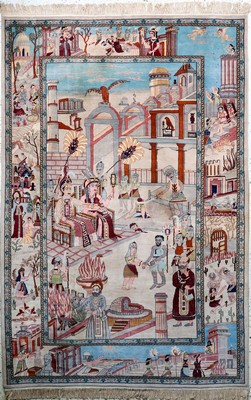Lahor alt, Pakistan, Mitte 20.Jhd, Wolle auf Baumwolle, ca. 275 x 183 cm, EHZ: 2