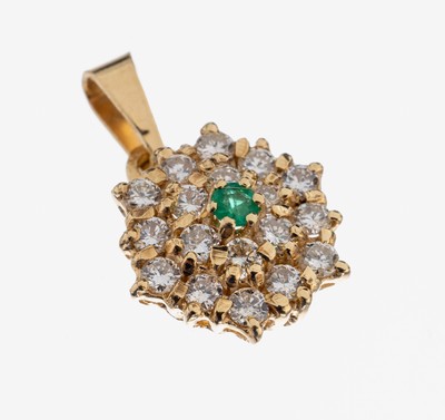 14 kt Gold Diamant Smaragd Anhänger, GG 585/000, rundfacett. Smaragd ca. 0.02 ct, 20 Diamanten zus. ca. 0.50 ct Weiß-get.Weiß/si, ca. 1.5 g