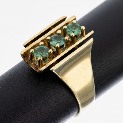 14 kt Gold Turmalin-Ring, GG 585/000, 3 rundfacett. Turmaline, Ringkopf konvex, RW 55,ca. 5.7 g