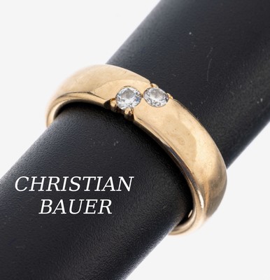 14 kt Gold CHRISTIAN BAUER Brillant-Ring, GG 585/000, schlicht, 2 Brillanten zus. ca. 0.14 ct feines Weiß/si (Angaben grav.), Ringschiene innen mit ...