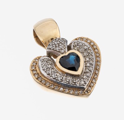 14 kt Gold Saphir-Diamant-Clipanhänger, GG/WG 585/000, Herz, mittig facett. Saphir- Herz ca. 1.8 ct, 70 8/8-Diamanten zus. ca. 0.35 ct Weiß/p, ca. ...