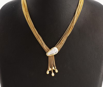 18 kt Gold Brillant-Collier, GG/WG 750/000,qualitätvolle Verarbeitung, 10-rhg., Mittelteil mit bewegl. Abhängung, 25 Brillanten zus. ca. 0.30 ct ...