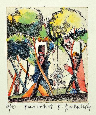 Bernd Kastenholz, geb. 1949 Speyer, aquarellierte Radierung, Ed. 30/150, Platte 12,5x11 cm, unter Glas gerahmt 37x34 cm