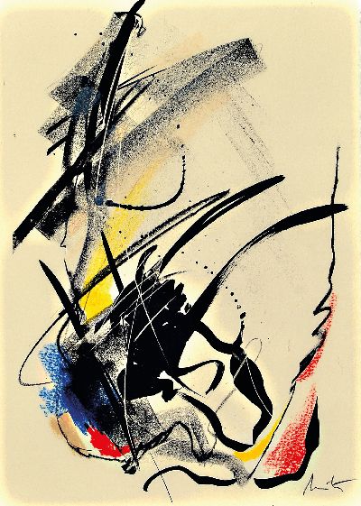 Jean Miotte, 1926 Paris-2016 Pignans, Lithographie, abstrakte Komposition, rechts unten signiert, gefalztes Blatt, 29x21 cm, unter Glas gerahmt 55x43 ...