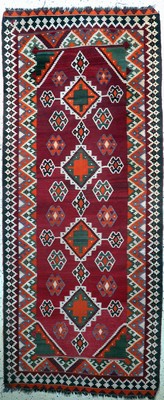 Ghaschgai Kelim, Persien, Anfang 20.Jhd, Wolle auf Wolle, ca. 292 x 123 cm, EHZ: 2(restauriert)