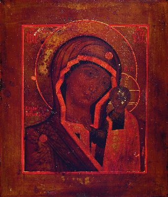 Ikone, Russland, um 1900, Gottesmutter von Kazan, Tempera auf Holz, ca. 31x26cm