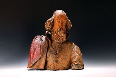 Büste eines Heiligen, deutsch, Ende 18. Jh., Lindenholz geschnitzt, alter Wurmbefalls , seitlich Reste alter Fassung, H. ca. 46cm