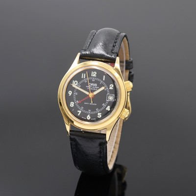 ORIS Armbandwecker Modell Wrist Alarm Referenz 420-7387, Schweiz um 1988, Handaufzug, verg. Metallgeh., Edelst.-Boden verschr., schwarzes ...
