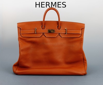 HERMES Reisetasche, "BIRKIN Voyage Leder 48h",Paris 1998, cognacfarb. Leder, Beschläge Messing verg., 2 Tragehenkel, orig. Schloss, ...