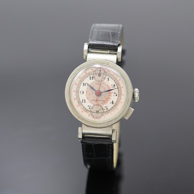 PIERCE seltener Eindrücker- Schaltradchronograph, Schweiz 1930er Jahre, vern. Geh., Glasrand und Edelstahlboden aufgedr., bewegl. Bandanst., silb. ...