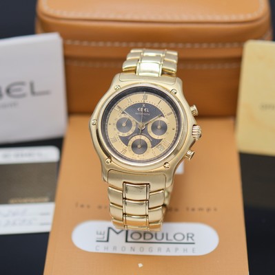 EBEL Armbandchronograph Le Modulor Referenz 8137241, Schweiz verk. lt. Pap. 09/2003, Automatik, Chronometer in massiv GG 750/000 inkl. Gliederband m. ...