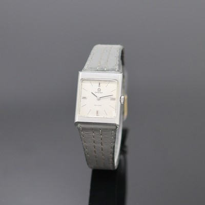 OMEGA De Ville Armbanduhr in Edelstahl Referenz 511.324, Schweiz um 1969, Handaufzug, 2-teil. rechteck. Geh. inkl. Lederband m. Dornschl., orig. ...