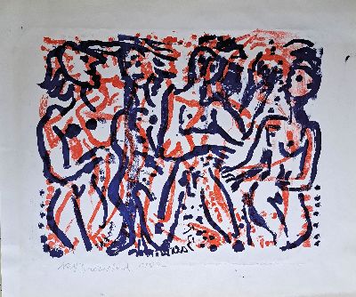 Rudi Baerwind, 1910-1982 Mannheim, Farblithographie, o.T., signiert und datiert 1982, ungerahmt, fleckig, 60x70 cm