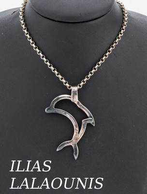 ILIAS LALAOUNIS Collier "Delfin", 925er Silber, Anhänger ca. 6 cm, an Erbskette, L. ca. 70 cm, Karabinerschließe, sign., orig. Etui ...