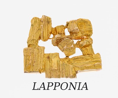14 kt Gold LAPPONIA Brosche, GG 585/000, Finnland, 1976, typ. abstraktes Design, ca. 4 x 3.5 cm, ca. 18.3 g