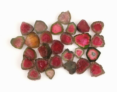 Lot 27 lose Turmalin-Scheiben, ca. 118.0 ct, Wassermelonen-Turmaline in versch. Größen, Formen, und Farbnuancen