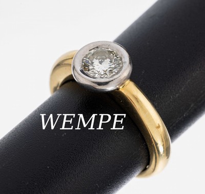 18 kt Gold WEMPE Brillant-Ring, GG/WG 750/000, in WG gefasster Brillant ca. 0.65 ct l.get.Weiß/si, RW 52, ca. 7.4 g, sign.