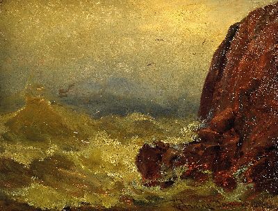 Ernst Penning-Dupuis, erwähnt zw. 1884-1909, maritime Landschaft, stürmische Brandung an einem Felsen, rechts unten signiert und datiert 1899, ...