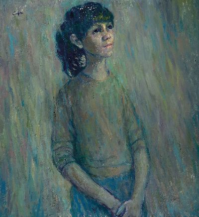 Paul Löffler, 1920 Mannheim - 1995 Speyer, Mädchenporträt, Öl/Lwd., signiert, ca. 89 x 84 cm, Rahmen