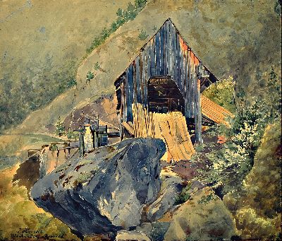Josef Heicke, 1811-1861 Wien,, Aquarell, "Märkendorf, Sägemühle", links unten signiert und betitelt, PP Ausschnitt 19x23 cm, unter Glas ...