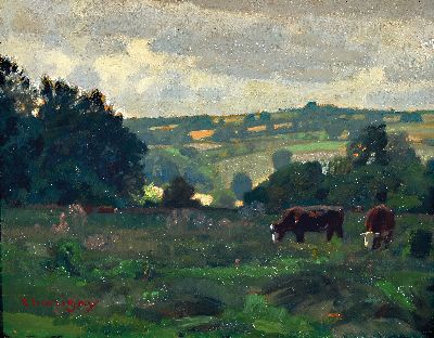 Andre Charigny, 1902-2000 Paris, "Les pres de la Mauldre", so auf altem Künstleretikett betitelt, Öl/Malkarton, 19x24 cm, Rahmen 33x37cm