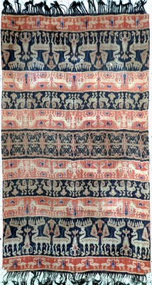 Sumba"Ikat", Indonesien, Anfang 20.Jhd, Baumwolle, ca. 235 x 135 cm, EHZ: 2, (Ecken beschädigt & kleine Löcher).