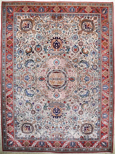 Teheran"Part-Silk"fein alt, Persien, Anfang20.Jhd, Korkwolle mit Seide, ca. 360 x 270 cm,EHZ: 2