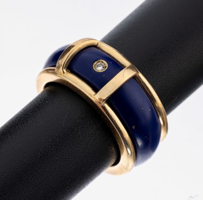 2-teiliger 14 kt Gold Lapislazuli-Ring, Fassung GG 585000, herausnehmbarer einge- schliffener Lapislazuli mit kl. Brillant, total ca. 9.2 g, RW 54