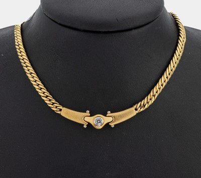 18 kt Gold Brillant-Collier, GG 750/000, teilsat., Brillant ca. 0.15 ct Weiß/p1, Fassung rs. verbödet, L. ca. 45 cm, Kastenschloss mit ...