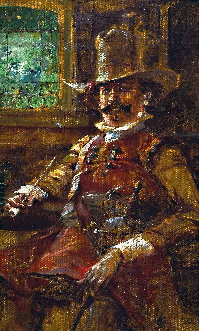 Jan Skramlik o. Skramik, 1860-1936, tschechisch, Charakterporträt eines saturierten Edelmannes mit Pfeife in historisierender Gewandung des 17.Jh., ...