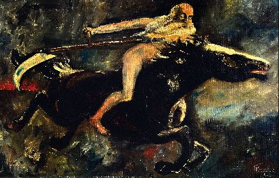 F. Kapfer, Künstler der 1. Hälfte des 20.Jh. , Darstellung eines der apokalyptischen Reiter, mit Sense, Interpretation wohl nach Dürers ...