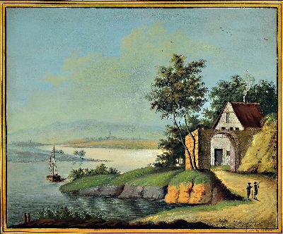 G.J.A. Wagner, Künstler um 1800, Aquarell, süddeutsche Seenlandschaft mit Figurenstaffage, rechts unten signiert und datiert 1810, Blatt 32x38 cm, ...