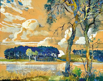 Herbert Lehmann, 1890 Dresden-1945 Bautzen, Aquarell, "Frauenteich bei Moritzburg", vor 1930, verso mit Widmung datiert 1930, unter Glas ...