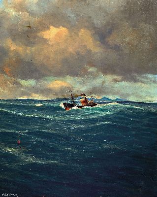 Alexander Kircher, 1867 Triest-1939 Berlin, Seestück Dampfer auf hoher See, links unten signiert, Öl/Holz, Rahmen 66x54 cm