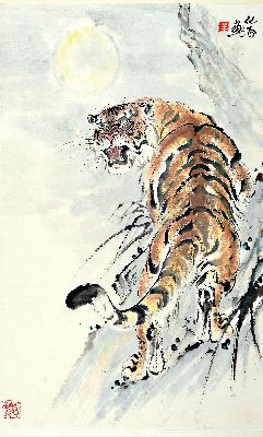 chinesischer zeitgenössischer Künstler, 20. Jh., Tiger, re. oben signiert, gestempelt, ca. 66 x 42 cm