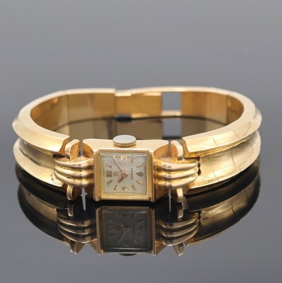 OMEGA seltene Damenarmbanduhr in RG 750/000, Schweiz/Frankreich um 1951, Handaufzug, 2 teil. Geh., Boden aufgedr., Gliederband im Verlauf m. ...