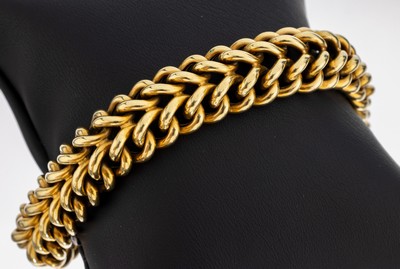 14 kt Gold Armband, GG 585/000, ineinander verschlungene Ösen, L. ca. 19.5 cm, Kastenschloss mit 2 Sicherheitsachten, ca. 34.3 g