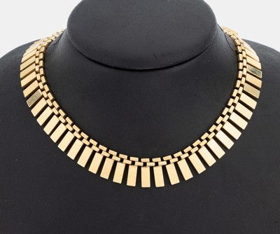 14 kt Gold Collier, GG 585/000, Stäbchen-Glieder, L. ca. 42.5 cm, Kastenschloss mit Sicherheitsacht, ca. 52.3 g