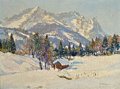 Heinz Theis, 1894 Horn-1966 Garmisch- Partenkirchen, Verschneite Winterlandschaft bei Garmisch, Öl/Lwd, rechts unten sign., dat. 35 und bez. ...