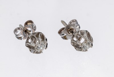 Paar 14 kt Gold Brillant-Ohrstecker, WG 585/000, 2 Brillanten zus. ca. 0.32 ct Weiß/p,ca. 1.1 g