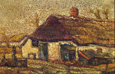 Wilhelm Frederik Boekstal, 1887-1957, Studie, herbstliche Dorflandschaft, Öl/Holz, Rahmen 20x28 cm