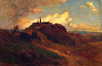 Hans Dvorak, 1880 Wien-1915 Prag, Studie, "Leopoldbergs in Döbling", mittig unten signiert, Öl/Karton, 18x26 cm, Rahmen 28x38 cm