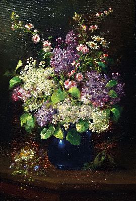 Robert Schmidt, 1863-1927, Stillleben mit Frühlingsblumen, rechts unten signiert und datiert 1914, Öl/Lwd, restauriert/retouschiert, Rahmen 60x42 cm