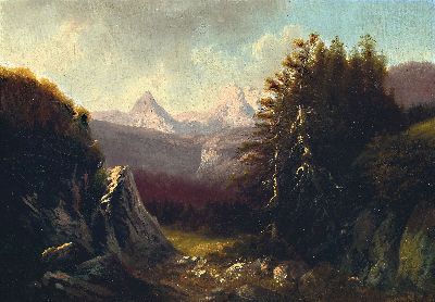 Zuschreibung: Eduard Böhm, 1830 Wien-nach 1900, Tiroler Landschaft, restauriert bzw. retouschiert, unsigniert, Keilrahmen verso mitStempel "E. ...