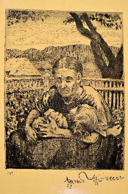 Hans Thoma, 1839-1924, Radierung, "Im Schutze der Großmutter", 1920, rechts unten handsigniert, Platte monogrammiert, ungerahmt,39x29 cm