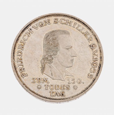 Silbermünze 5 Mark, Deutschland, 1955, 150.Todestag Friedrich Schiller