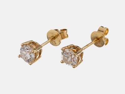 Paar 14 kt Gold Brillant-Ohrstecker, GG 585/000, 2 Brillanten zus. ca. 0.80 ct Weiß -l.get.Weiß/si-p