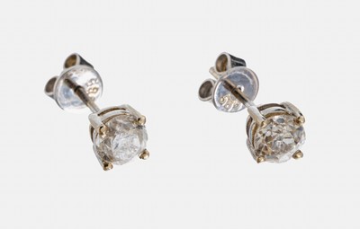 Paar 14 kt Gold Diamant-Ohrstecker, WG 585/000, 2 Altschliffdiamanten zus. ca. 0.81 ct l.get.Weiß/p